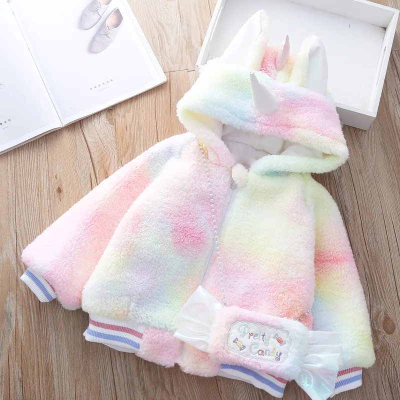 

2 4 6 8 Year Baby Girls Coat Cute Colorful Unicorn Jacket For Girls Winter Warm Hooded Parka Snowsuit Toddler Children Outerwear