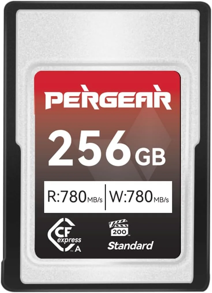 Pergear 256 GB, 512 GB, 1 TB CFexpress Type A-geheugenkaart voor Sony Alpha- en Sony FX-camera's, met een leessnelheid van 900 MB/s en een schrijfsnelheid van 800 MB/s.