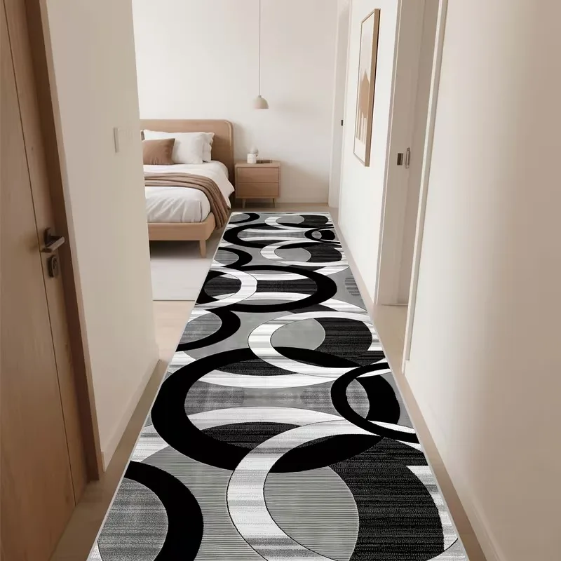 VIKAMA Minimalist Abstract Runner Rug Washable Non Slip Black Grey Hallway Kitchen Bedroom Floor Carpet Mat Home Decor