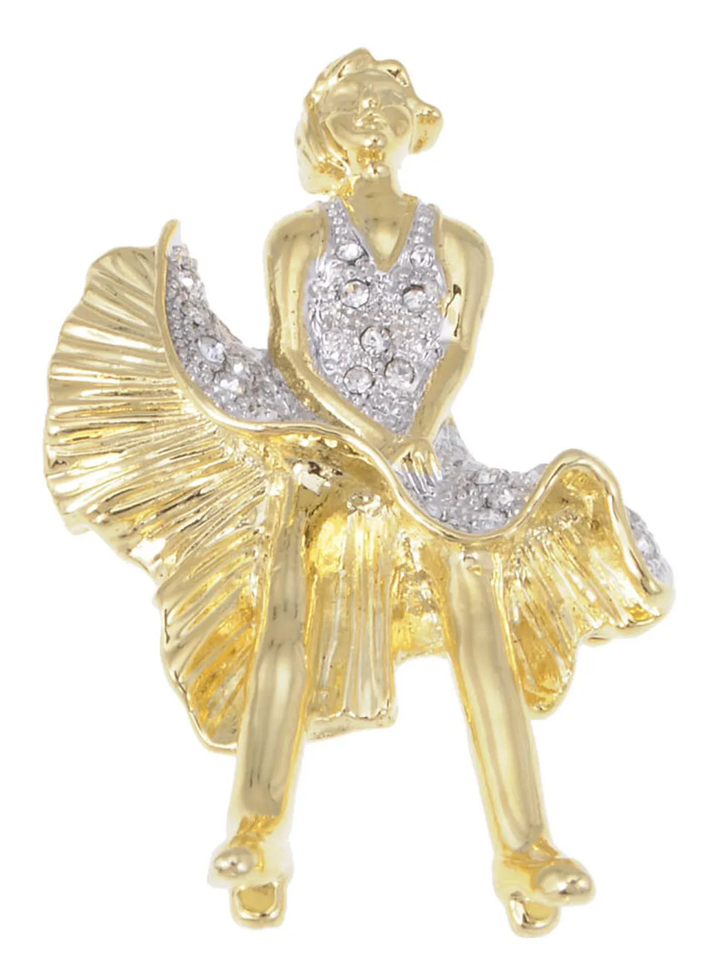 

Shiny Gold Tone Marilyn Monroe Keepsake Souvenir Crystal Rhinestone Pin Brooch