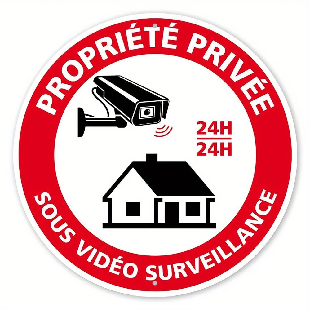 2D Flat - 1pc 2D Flat Aluminum Dibond Private Property Sign | 20X20Cm, 24H Surveillance, Wall Hanging, Vintage Style, Multipurpo