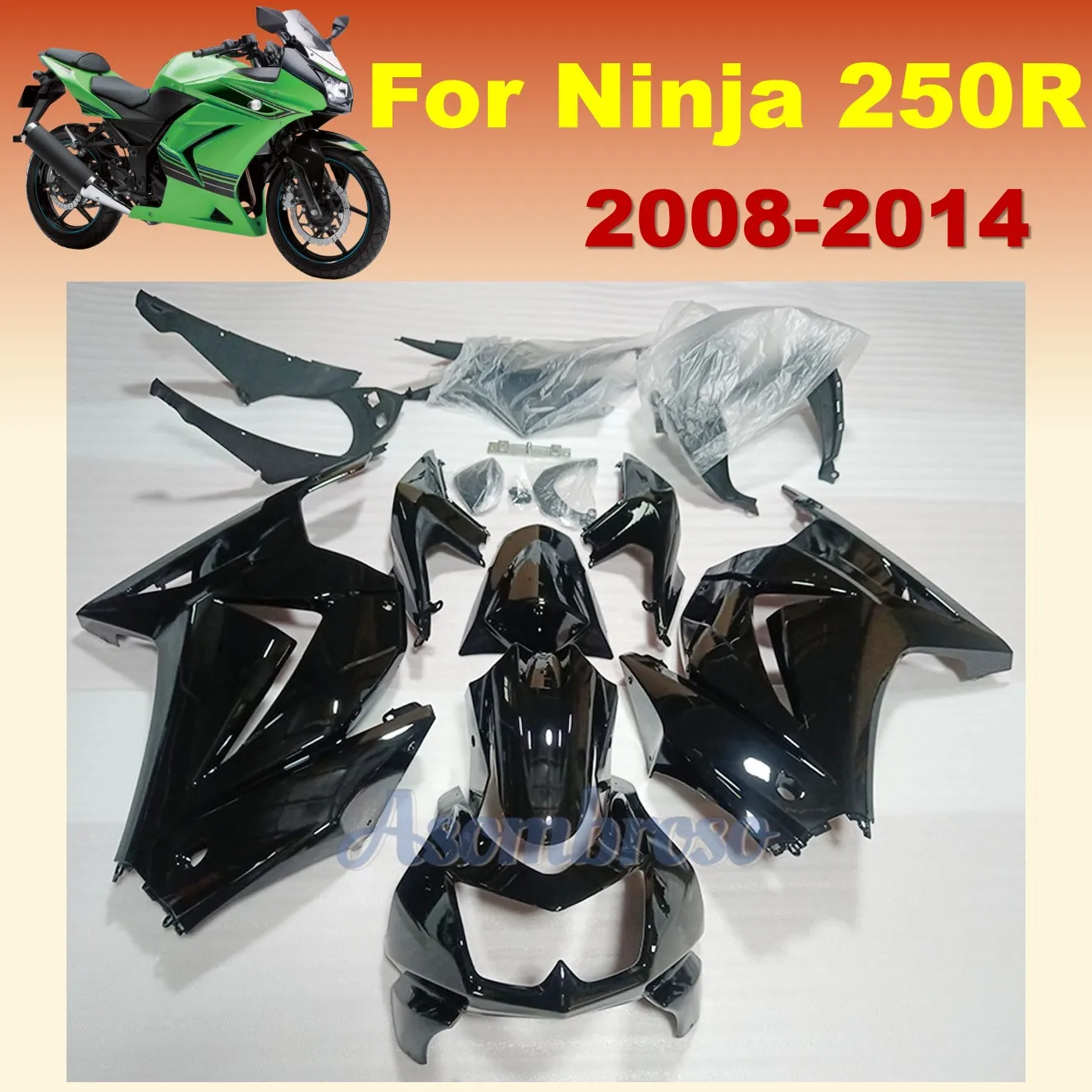 Gloss Black Fairing kit Fit for Kawasaki Ninja 250R EX250 08-14 ZX250 2008 2009 2010 2011 2012 2013 2014 ABS Injection Bodywork