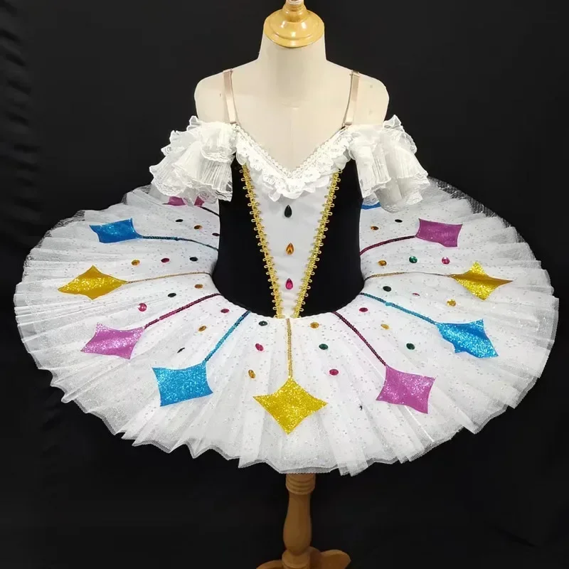 Girls Harlequinade Pancake Tutu Ballerina Party Dress Adult Child Kids Ballet Dance Costume With Hoop Professional Ballet Tutu