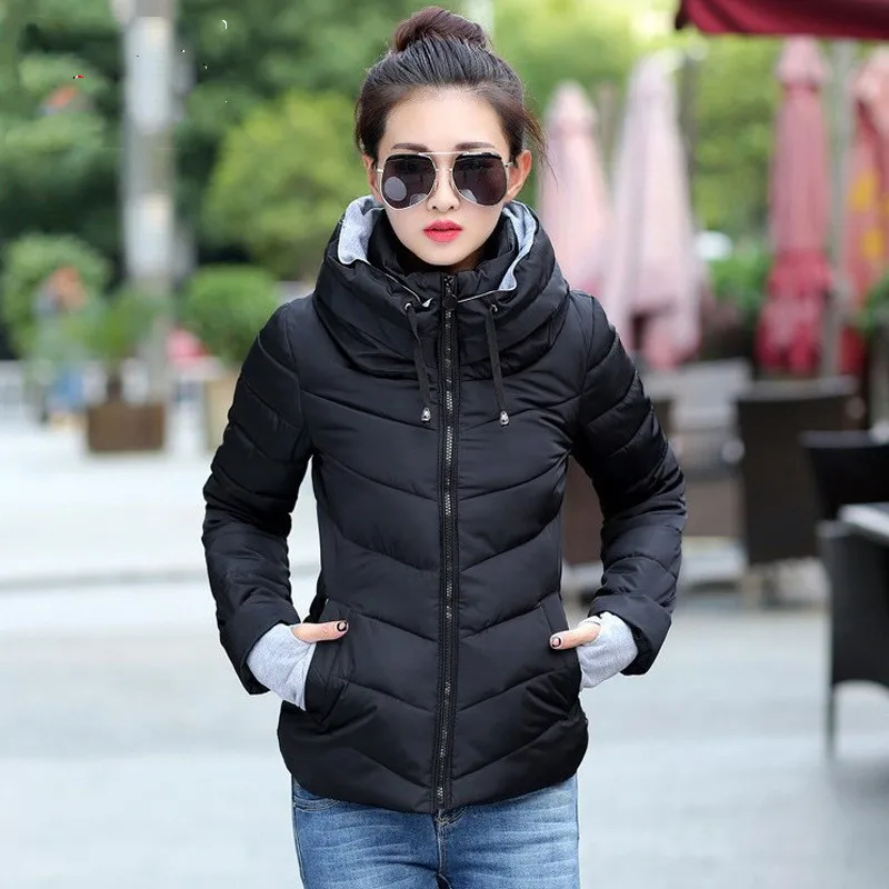 

Women's Thiened down Cotton Jaet Stand Collar Gloves Sle ort Cotton Clothes Faionable Slim Fit Pure Color Zipper