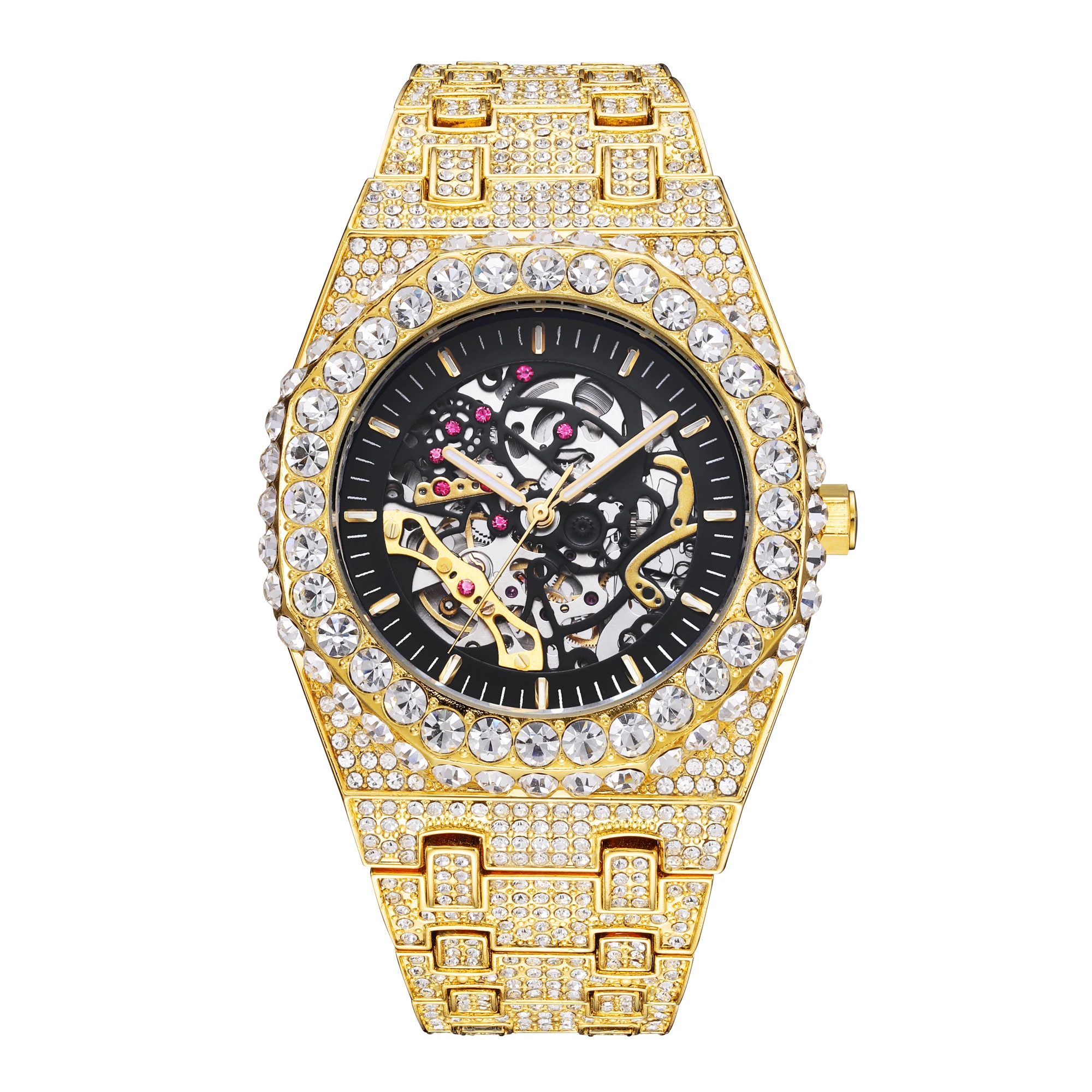 Automatic Watch For Men Luxury Full Ice Out Business Tourbillon Watches Bling Diamond Gold Male Mechanical Wristwatch Hot Sale