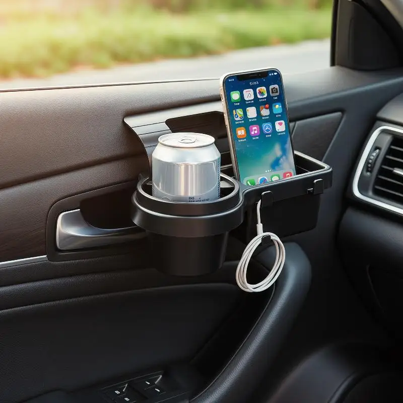 

Non-Slip Car Cup Holder Phone Mount Detachable Hanging Storage Tray Wear Resistant for Car Side Door Window Outdoor Road Trip