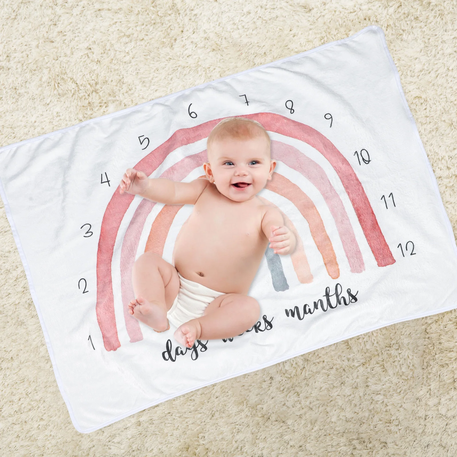 

Радужное фланелевое одеяло для фотосъемки новорожденных, одеяло с ежемесячной памятью 60X80 см для декора фотосессии