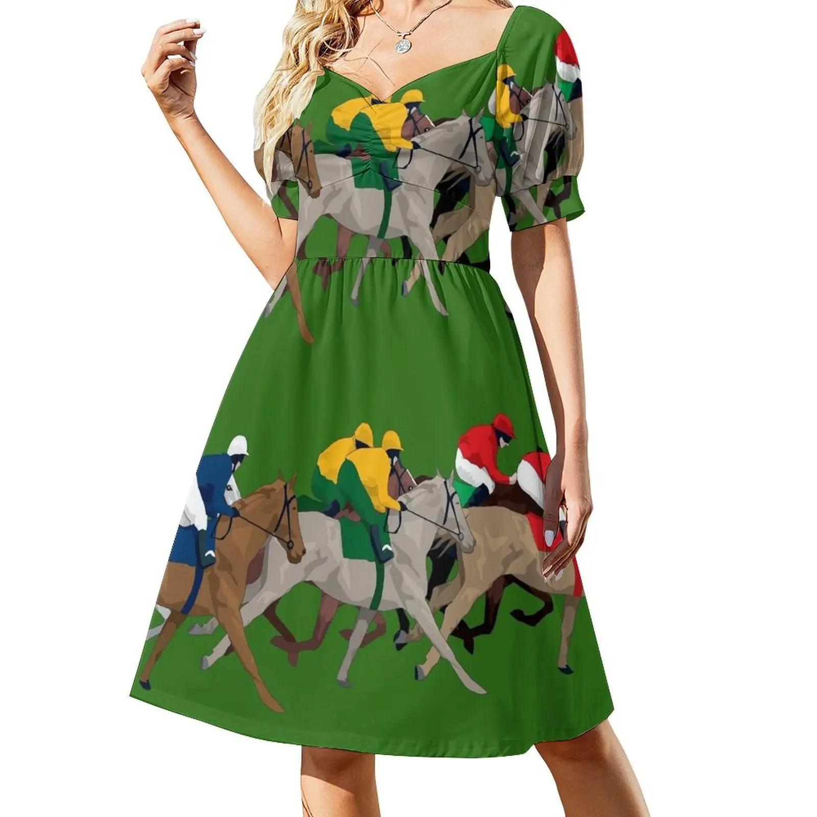 

Horse race Short Sleeved Dress dress summer 2025 women Dress vintage for pregnant women