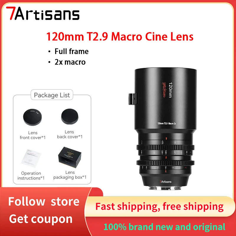 

Объектив 7artisans 120 мм T2.9 Macro 2X Spectrum Series Prime Cinema для Canon RF R6 RED Sony E A7m4 FX3 Leica SL SIGMA FP Nikon Z Z9