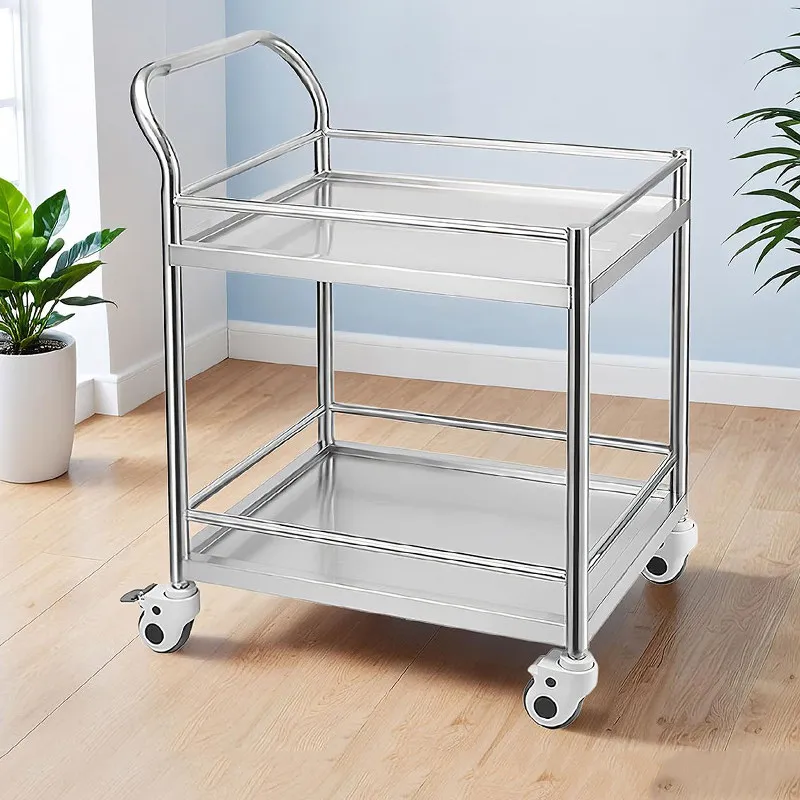 PYH 304 stainless steel trolley, laboratory instrument trolley, double-layer silent handling fence dining car