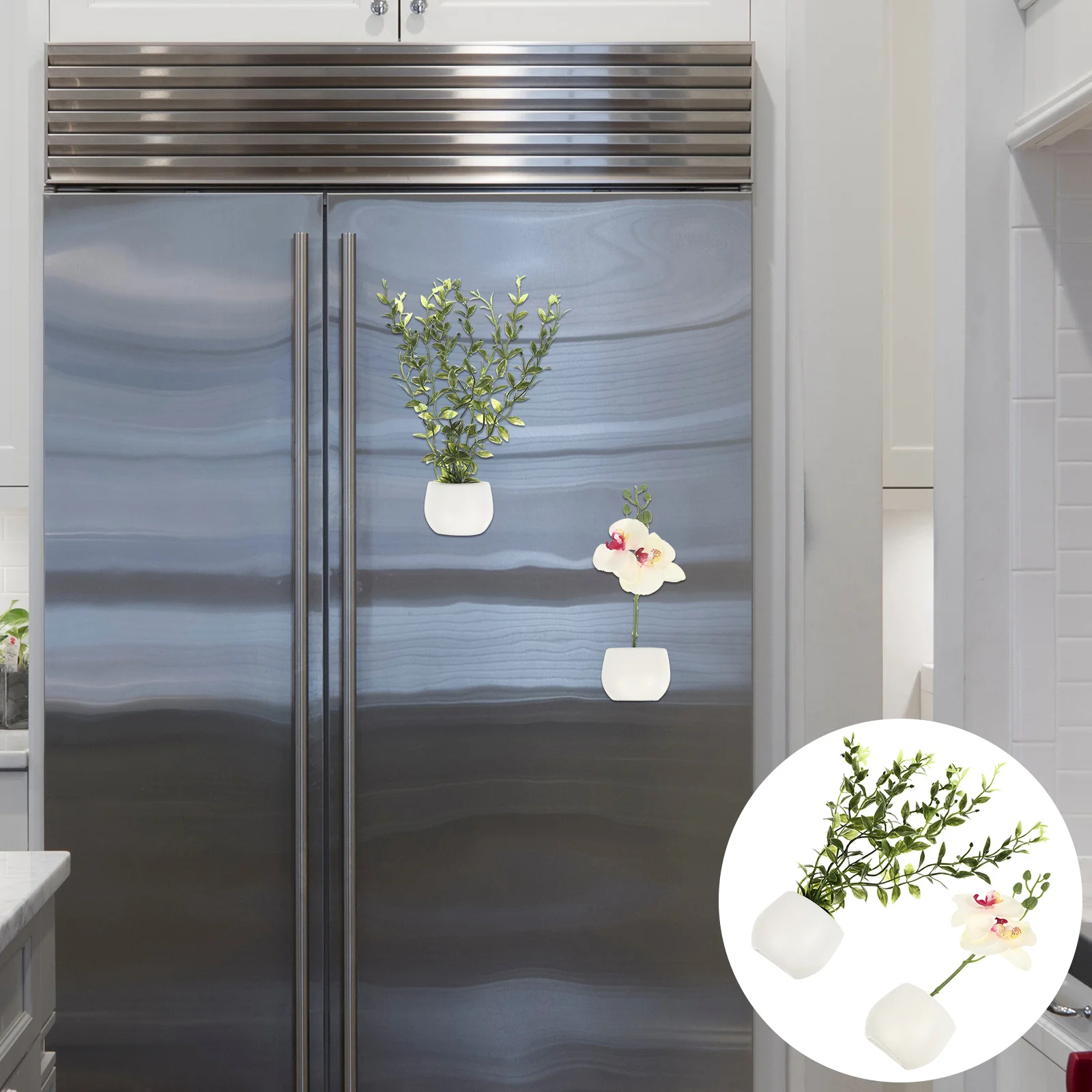 

2Pcs Creative Simulation Plant Refrigerator Magnets Magnetic Bonsai Succulent Fridge Decor Memo Note Holder Kitchen Ornament
