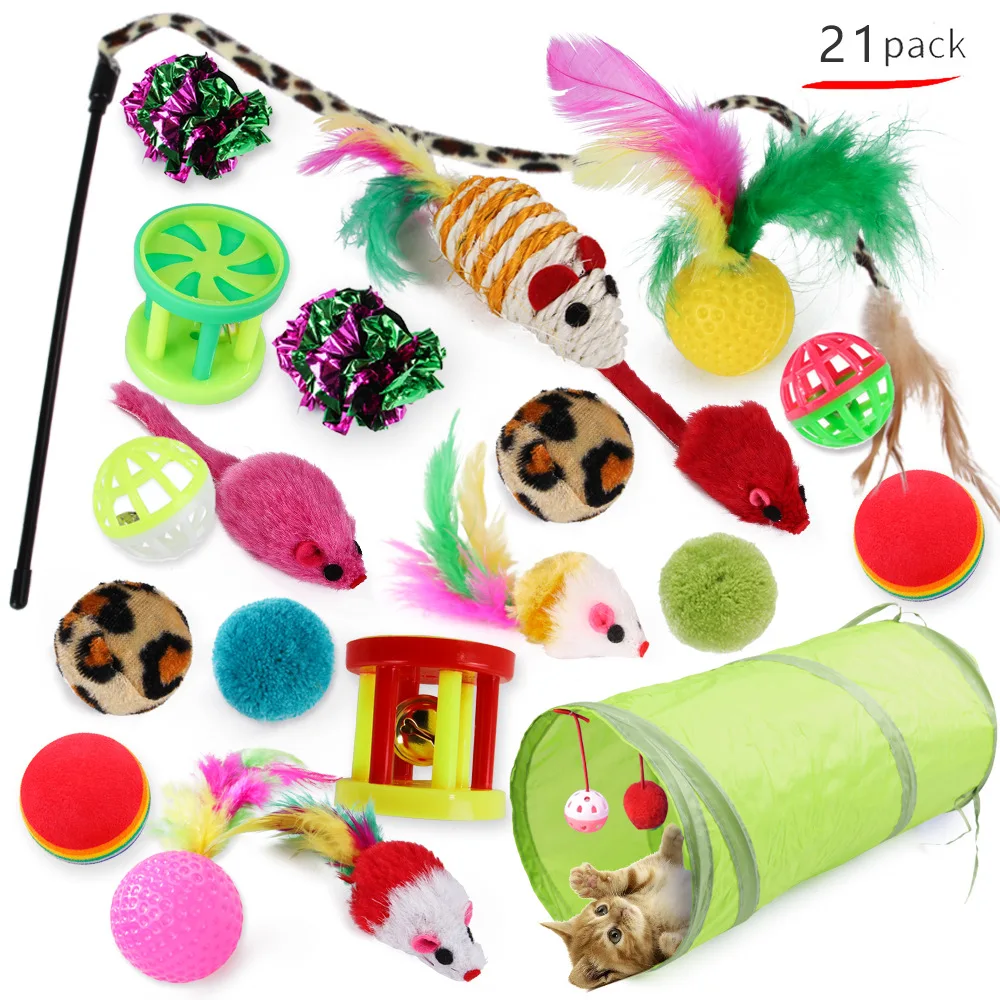 21-22-teiliges Set Katzenspielzeug Vielfältiges Katzenspielzeug-Kombinationsset Lustiger Katzenstab Sisalmaus Glockenball Katzenbedarf – Detail 1