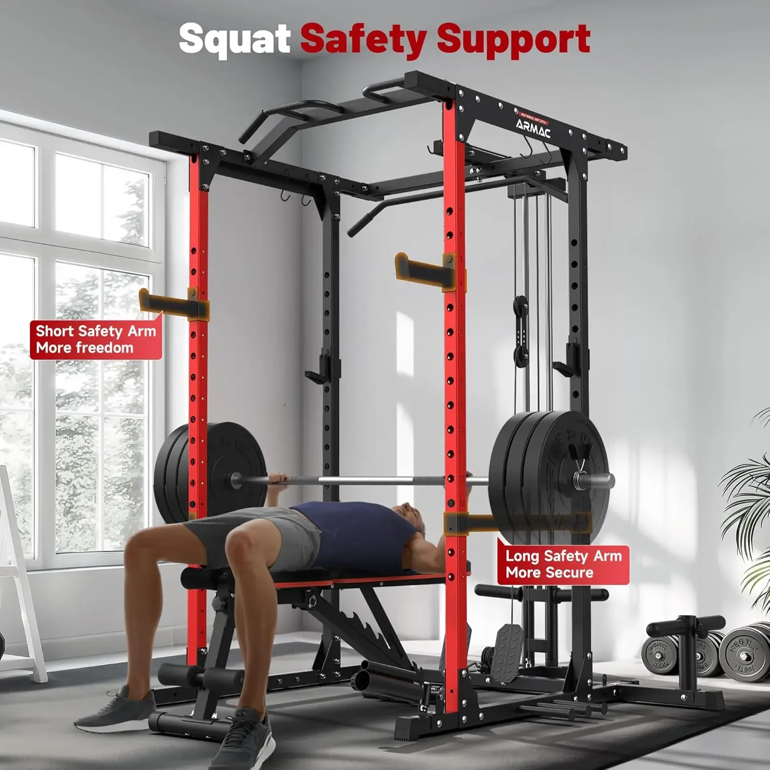 Power Cage 1600lbs Power Rack With Adjustable Cable Crossover, Multi-Function Squat Rack With Pulley System, CustomizedN20