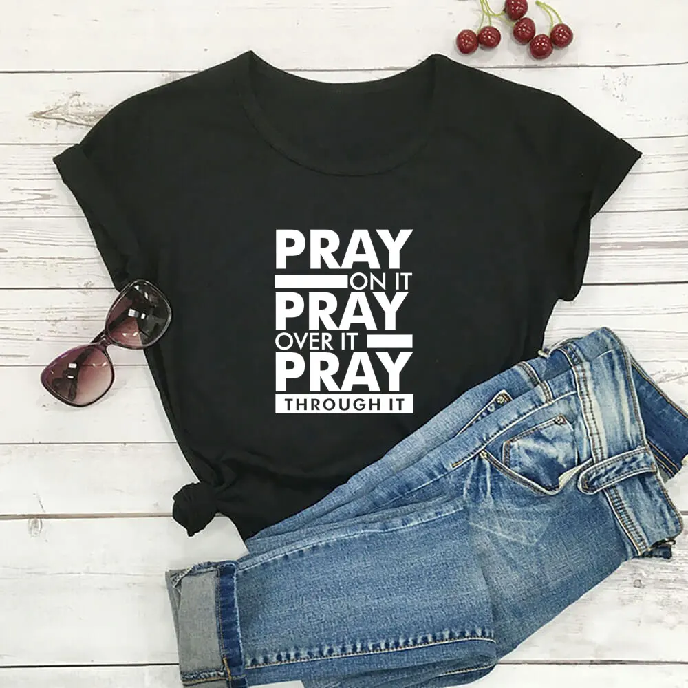 

Pray On It New Arrvial Christian Shirt 100%Cotton Women Tshirt Unisex Funny Summer Casual Short Sleeve Top Faith Tee Dropship