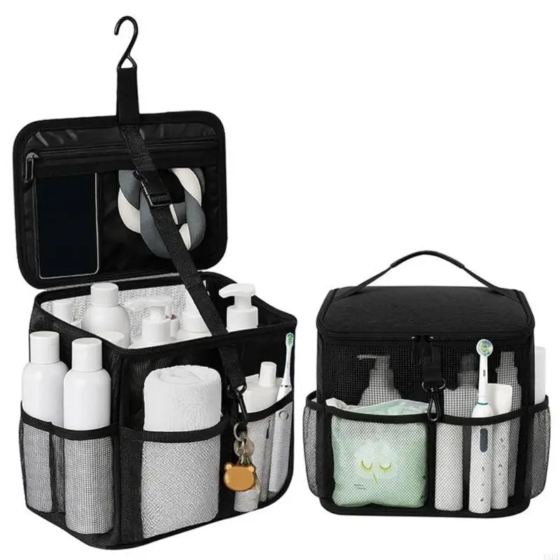 Mesh Hanging Toiletry Bag Travel Organizers With Multiple Compartments Quick Drying Polyester For Gym Camping Business Trip KXRE