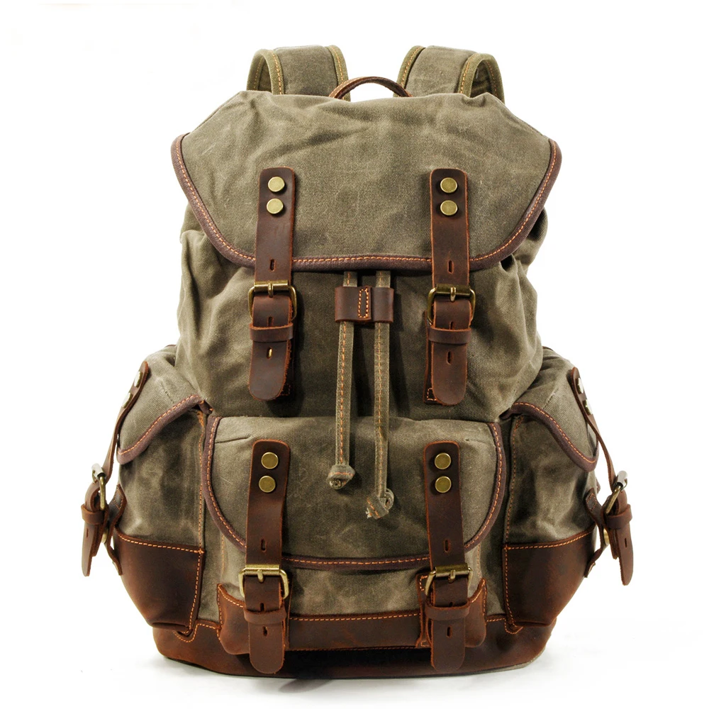 Europe And America Retro Oil Wax Canvas Backpack Outdoor Leisure Travel Mountaineering Tooling Backpack Men's Bag