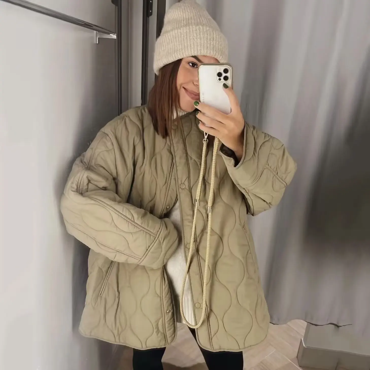 Early Autumn New Arrival Women's Loose Fit Fashion Split Cotton Jacket Long Sleeve Warm Stylish Casual Outerwear Coat