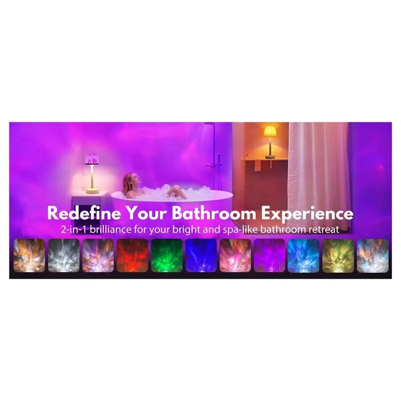 Projektor Wodny ABRB - Lampa Prysznicowa z 16 Kolorami, Akumulatorowa, Bezprzewodowa, Sterowanie Dotykowe i Pilotem do Łazienki