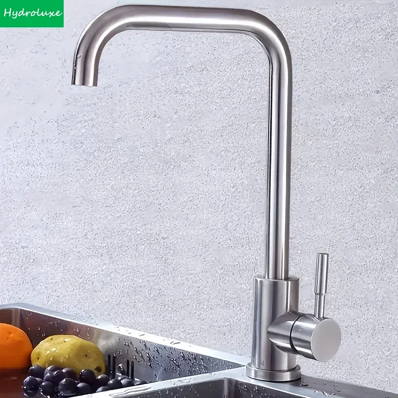 

[Stainless Steel Faucet] 360° Rotatable Stainless Steel Kitchen Sink Faucet Tap Dual-Control Hot and Cold Water, Brushed Finish