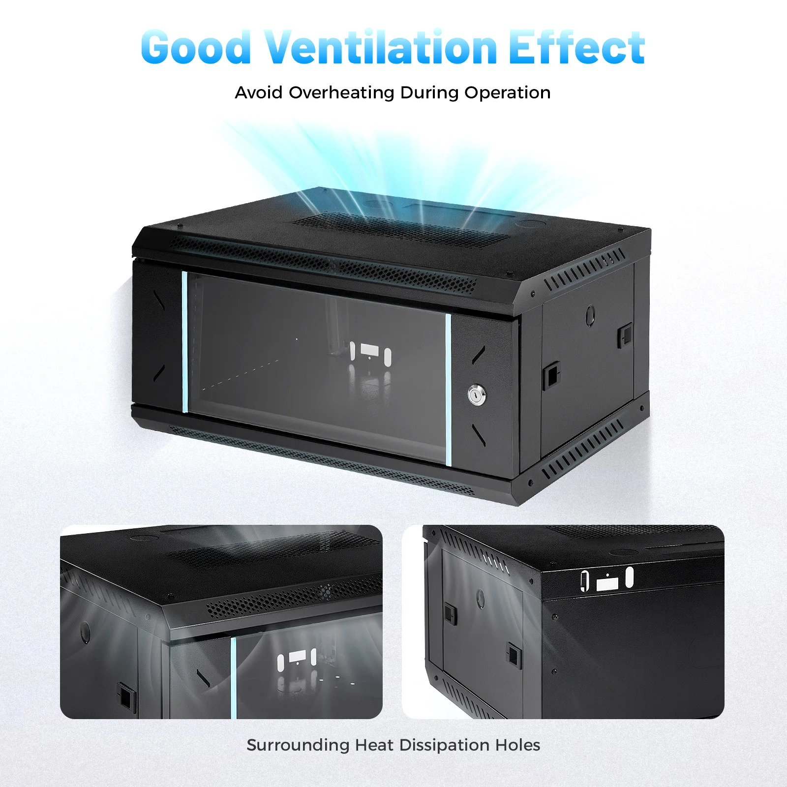 خزانة خادم مثبتة على الحائط 4U، سعة تحميل 110 رطل، قفل آمن مع مفتاحين، رف تثبيت على الحائط موفر للمساحة لأجهزة التوجيه/الخادمات