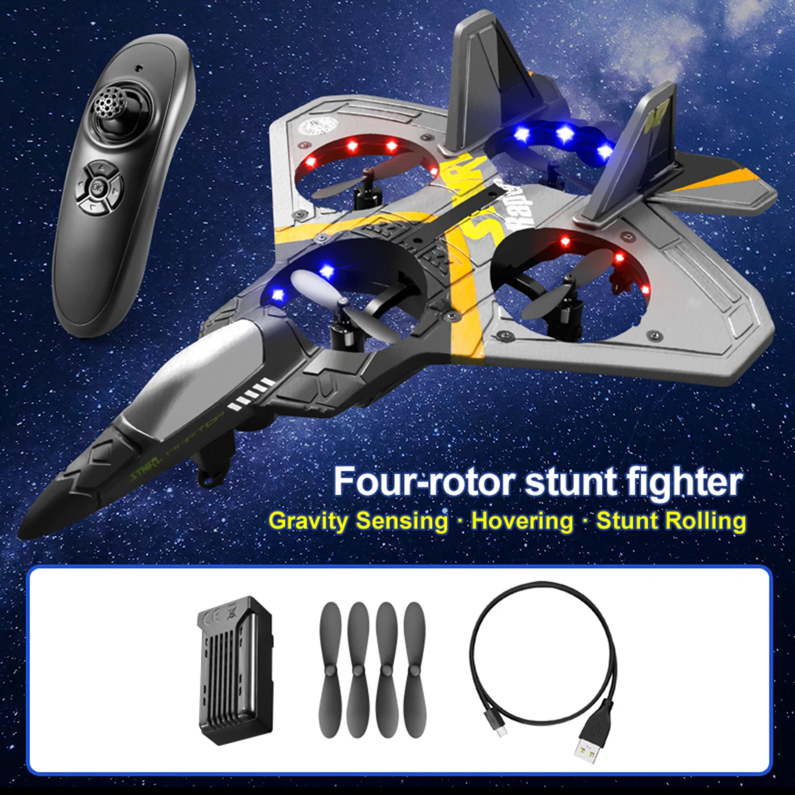 RC Airplane 2.4GHz 6CH EPP RC Plane 4 Motor RC Aircraft  with Function Gravity Sensing Stunt Roll Cool Light 2 Battery