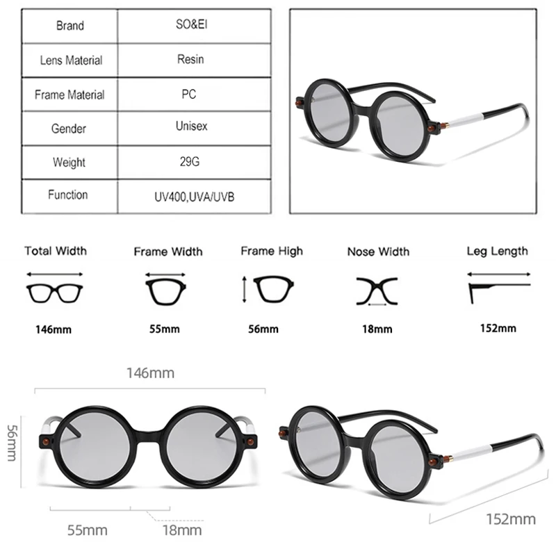 Buc& EI Ins-Lunettes de soleil rondes à double document pour hommes et femmes, lunettes à lentilles transparentes, nuances tendance, lunettes de