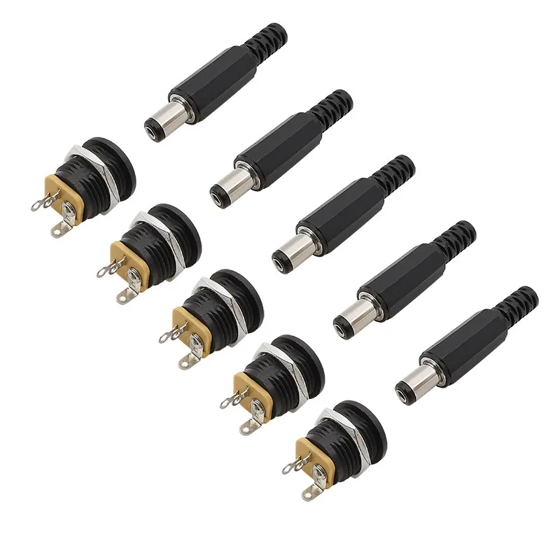 5.5 x 2.1mm DC Power Male Plug Plastic DC-022 DC Female Socket Nut Panel Mount Electrical Connectors DC 12V Jack Plugs Adapter
