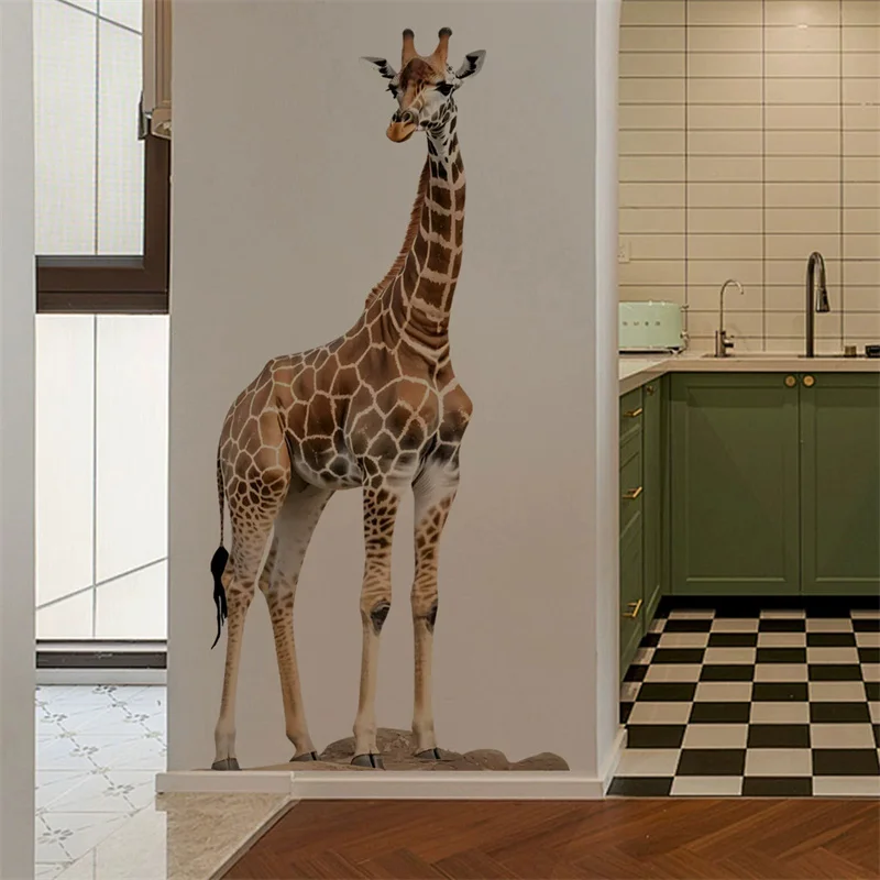 كبير سفاري الحيوانات الزرافة ملصق للأطفال غرفة الحضانة ديكور الشمال الغابة الحيوانات الزرافة الشارات خلفية جدارية Muraux