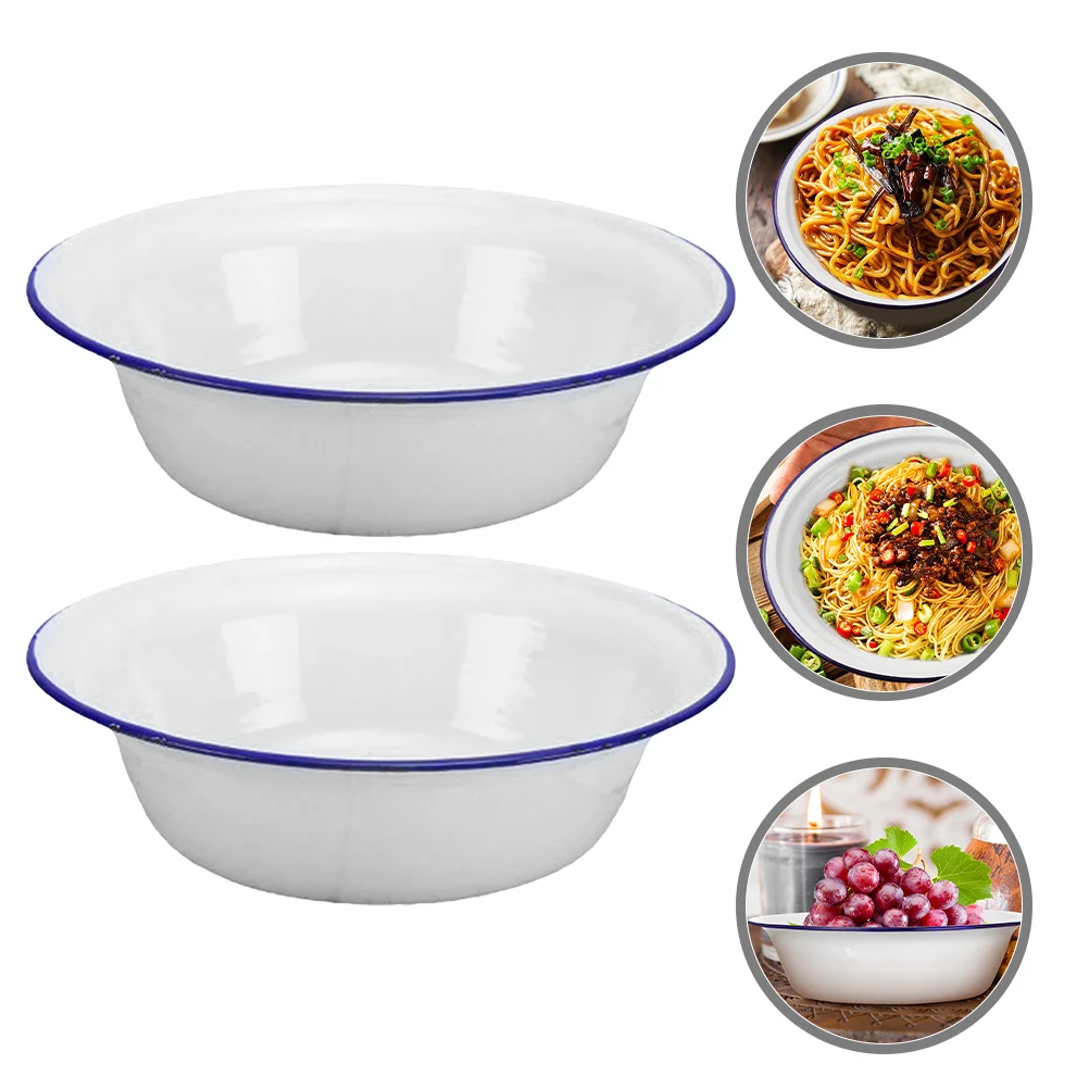 

2 Pcs Enamel Bowl Decorative Soup Basin Enameled Household Enamelware Dough Mixing Kitchen Mother