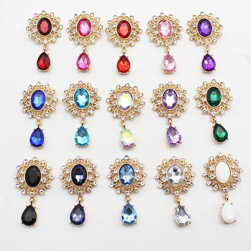 New 10 Pieces Beautiful Sparkling Rhinestone Crystal Flat Brooches, DIY Crystal Accessories Fashion Gorgeous Wedding Invitations