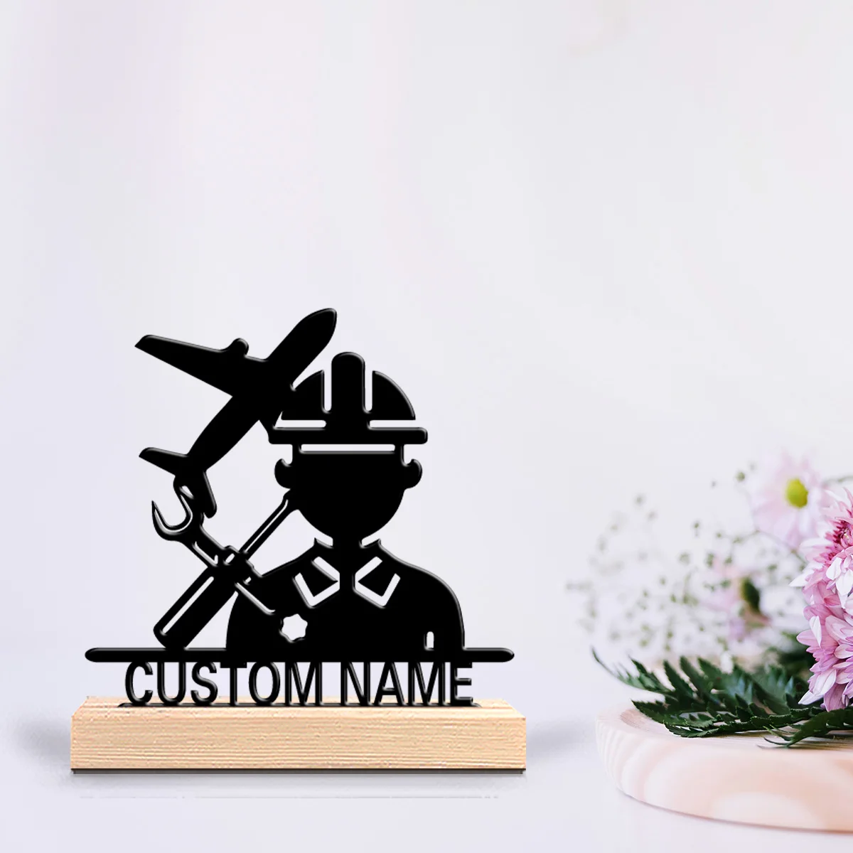 1pc Aircraft maintenance Customized Letter Metal Statue Iron Ornament Handicraft With Wood Base Tin Sculpture For Youth Gifts