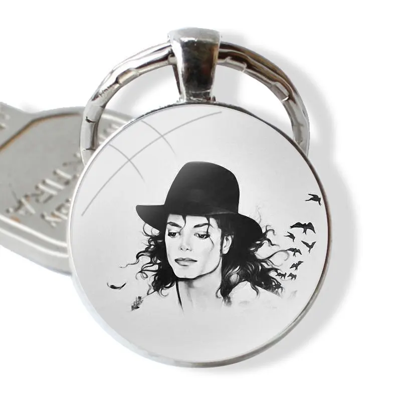 Glass Metal Pendant Key Chain Classic Men Women Key Ring Accessories Jewelry Gifts Legend Star Michael Jackson MJ King