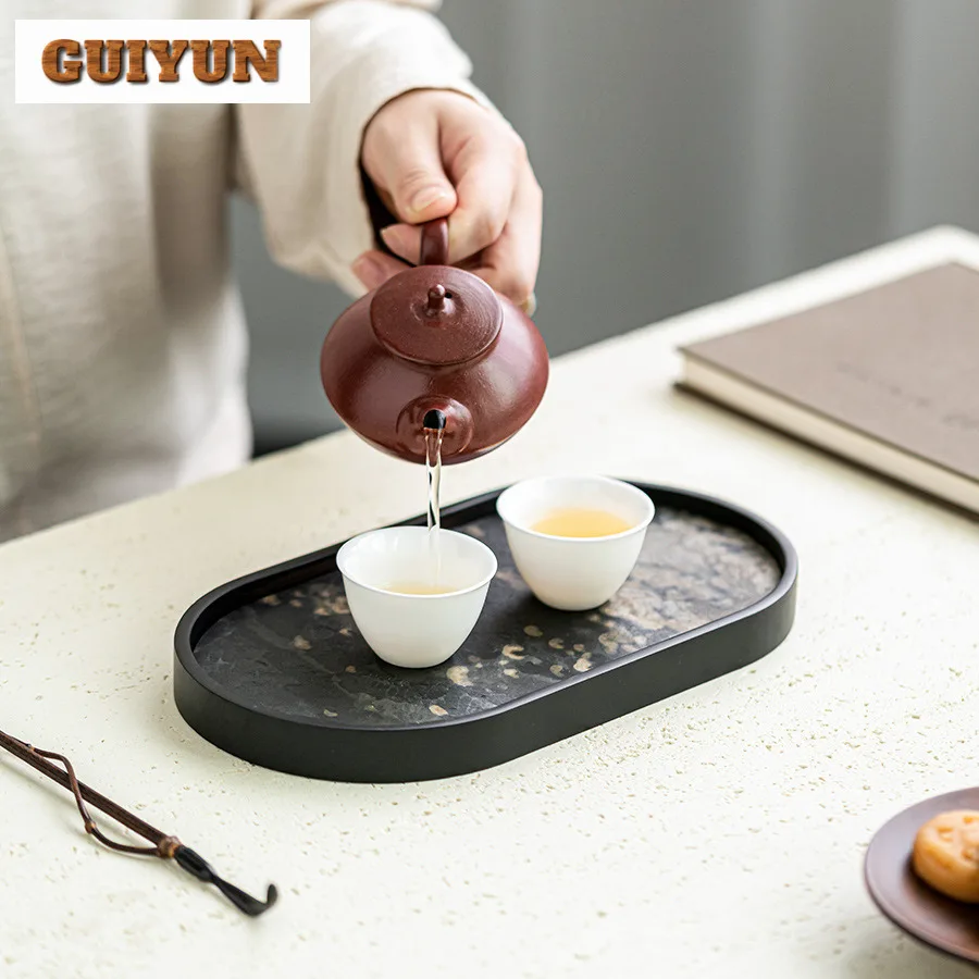 Wabi-sabi Stitched Rock Panel Tea Tray Dessert Candy Tray Coffee Storage Board Teapot Support Dishes for Serving Tea Ceremony - Image 2