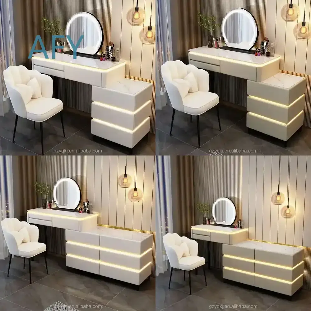Customized mirror dressing cabinet with LED side lights, wooden dressing table, IKEA style, universal for home/hotel use