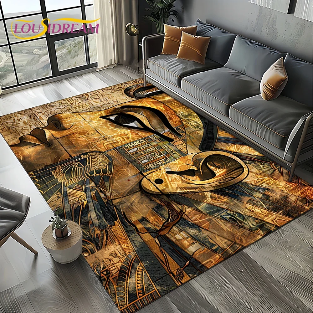 2025 Ancient Egypt Hieroglyphic Mythology Wall Painting Carpet Rug for Living Room Bedroom Sofa Decoration,Non-slip Floor Mat