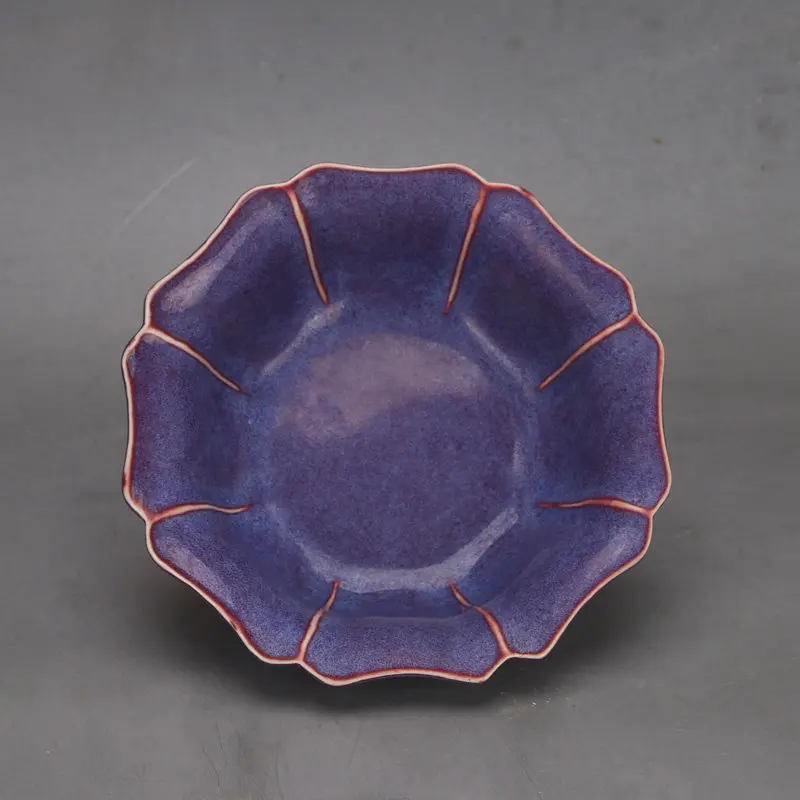 Jingdezhen Style Kiln Transformation Rose Purple Lotus Leaf Bowl Vintage Chinese Ceramic Home Decor Collectible