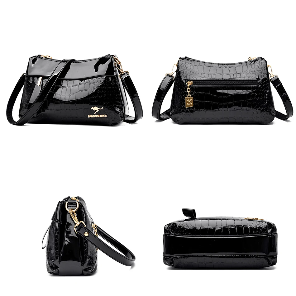 3 Layers Women Handbag Purses Luxury Designer Patent Leather Shoulder Messenger Bags for Female Vintage Crocodile Summer Sac