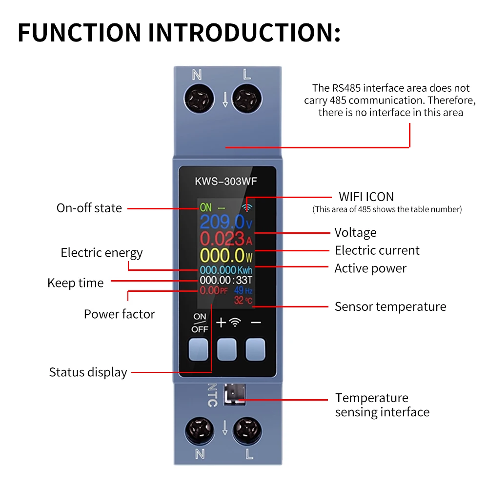 KWS-303 Tuya WiFi Power Meter TFT 8-in-1 Two-Phase AC Voltage Current Power 85-290V/40A Remote Control Smart Life APP AC 85~290V