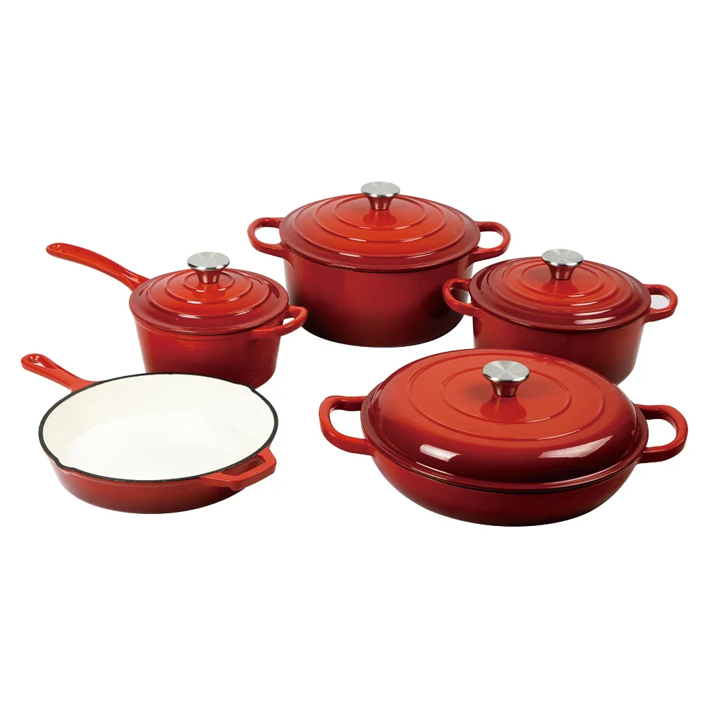 

Kitchen Enamel Coated Cast Iron Non Stick Cooking Pots And Pans Cookware Set Casseroles Low MOQ Soup Stock Pot Skillets