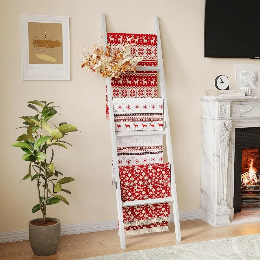 

Бамбуковая вешалка для полотенец, 6-уровневая лестница для одеял для гостиной, спальни, ванной комнаты, компактная декоративная лестница для одеял, полотенец и мора