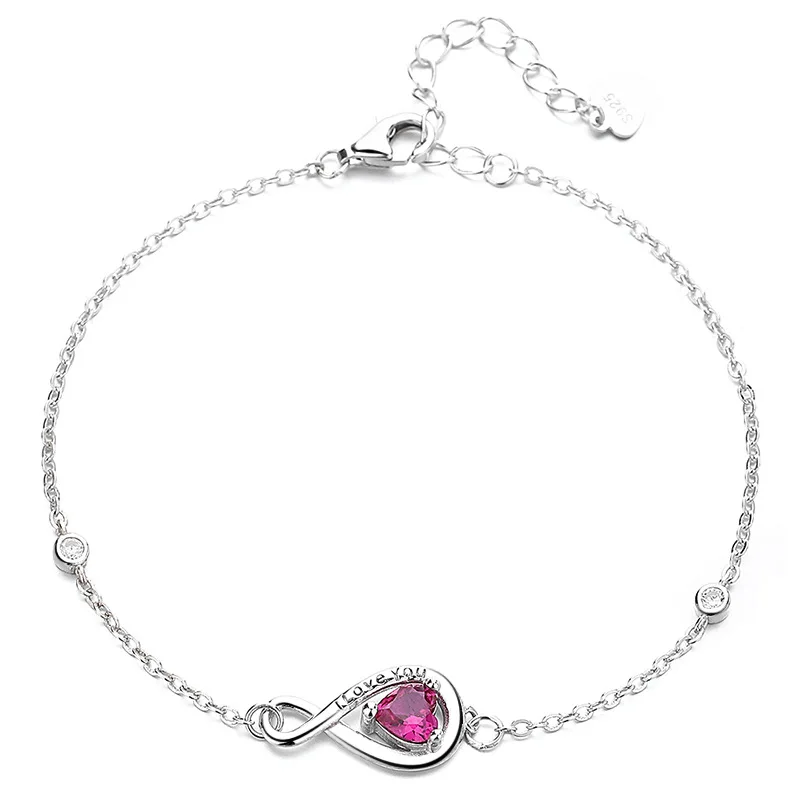 

925 Sterling Silver Fine Bracelet 8-Character Love Zircon Female Personality Design Colorful Hand Decoration Simple Temperament