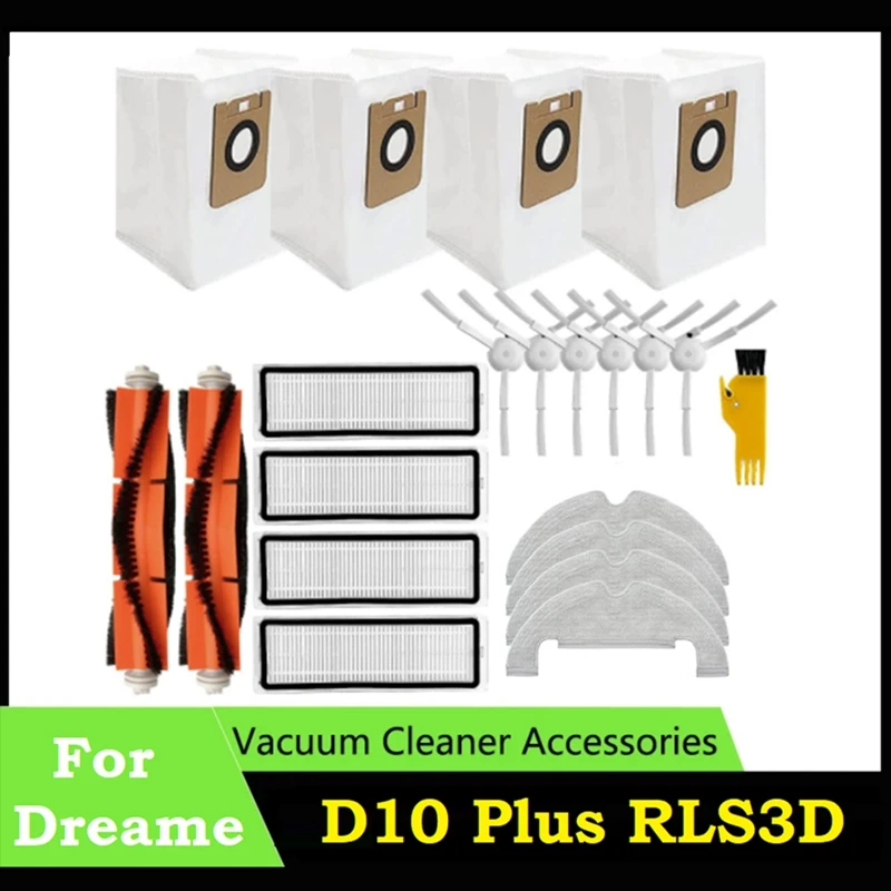 21PCS Accessories Kit For Xiaomi Dreame Bot D10 Plus RLS3D Robot Vacuum Main Side Brush Hepa Filter Dust Bag Mop Rag