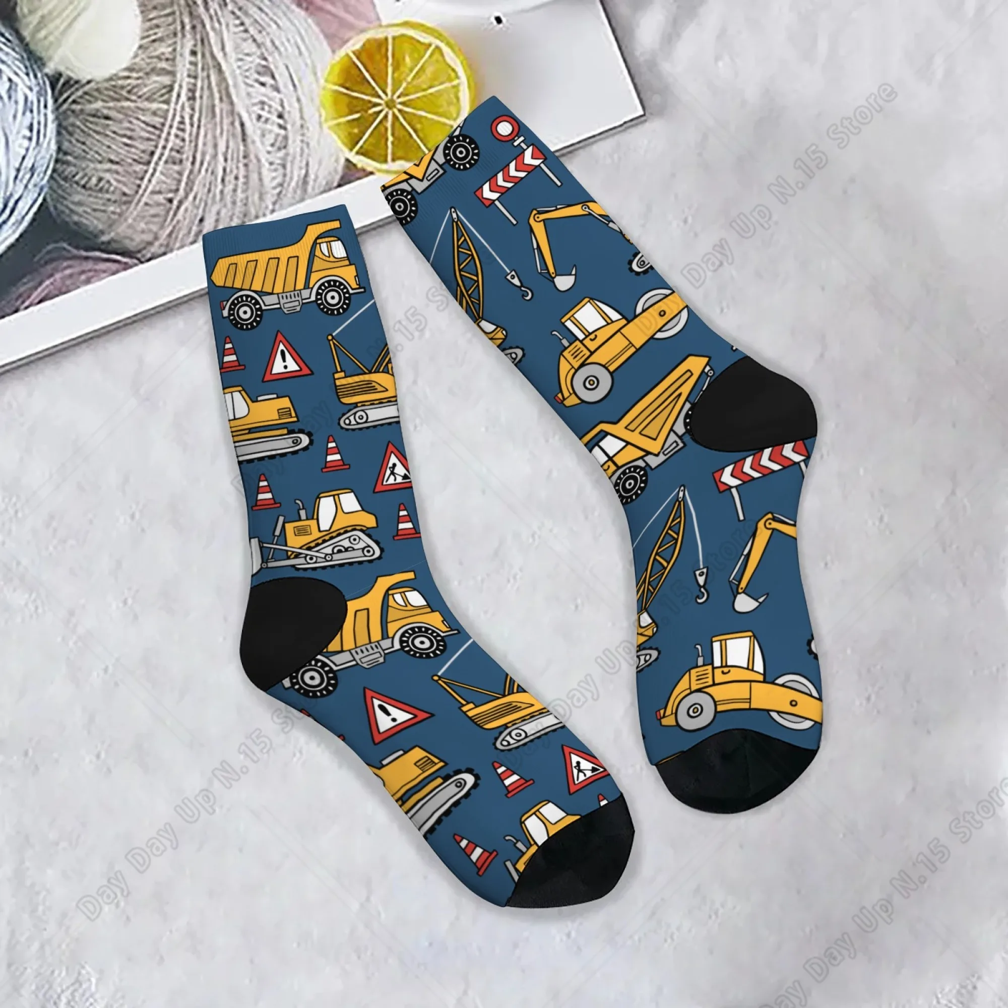 Street Fashion Youtube - Road Construction Theme Cartoon Socks Novelty