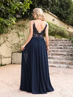 Spaghetti Straps Navy Blue A Line Evening Dresses 2025 Elegant Beaded Appliques Illusion Prom Gowns Formal Party Vestido De Gala - Image 4