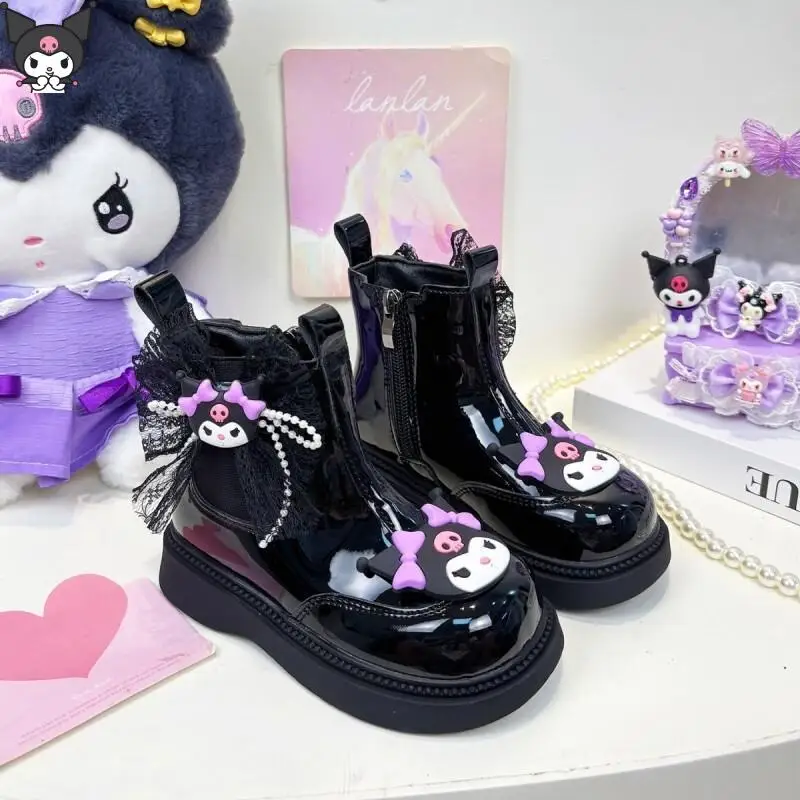 

Популярные детские ботинки Sanrio Kuromi, повседневные студенческие нескользящие водонепроницаемые износостойкие удобные высокие ботинки Martens в стиле аниме
