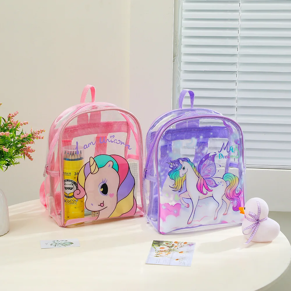 Unicorn PVC Transparent Backpack for Children Cartoon Cute Girls Backpack for Kindergarten Princess Schoolbag  Backpack Kids