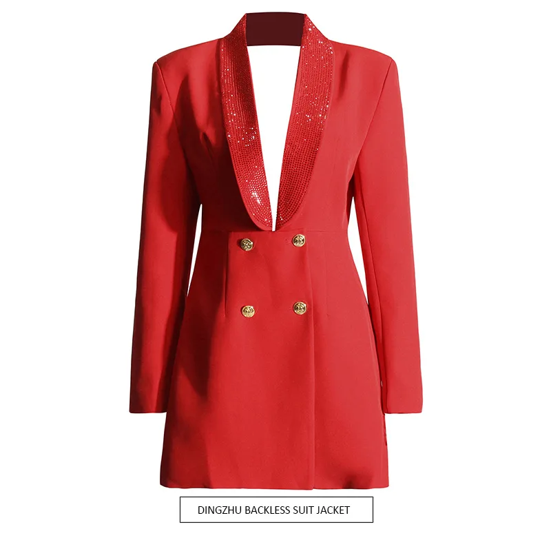 

Европейский и американский сверхмощный костюм с бриллиантами, новый облегающий костюм с глубоким v-образным вырезом и талией, женский костюм с открытой спиной, ropa mujer traf