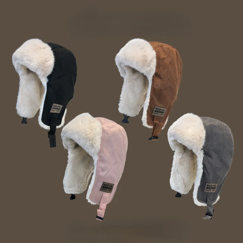 

Women Winter Furry Trapper Hat with Earflaps Warm Faux Fur Windproof Girls Cap Fleece Lined Plush Hunting Ski Hat