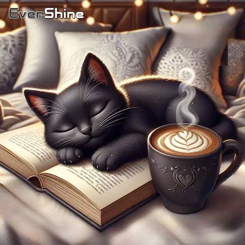 Evershine 5D DIY Diamant Mosaik Schwarze Katze Tier Muster Für Erwachsene Anfänger Diamant Malerei Kaffee Tasse Buch Hause Dekoration
