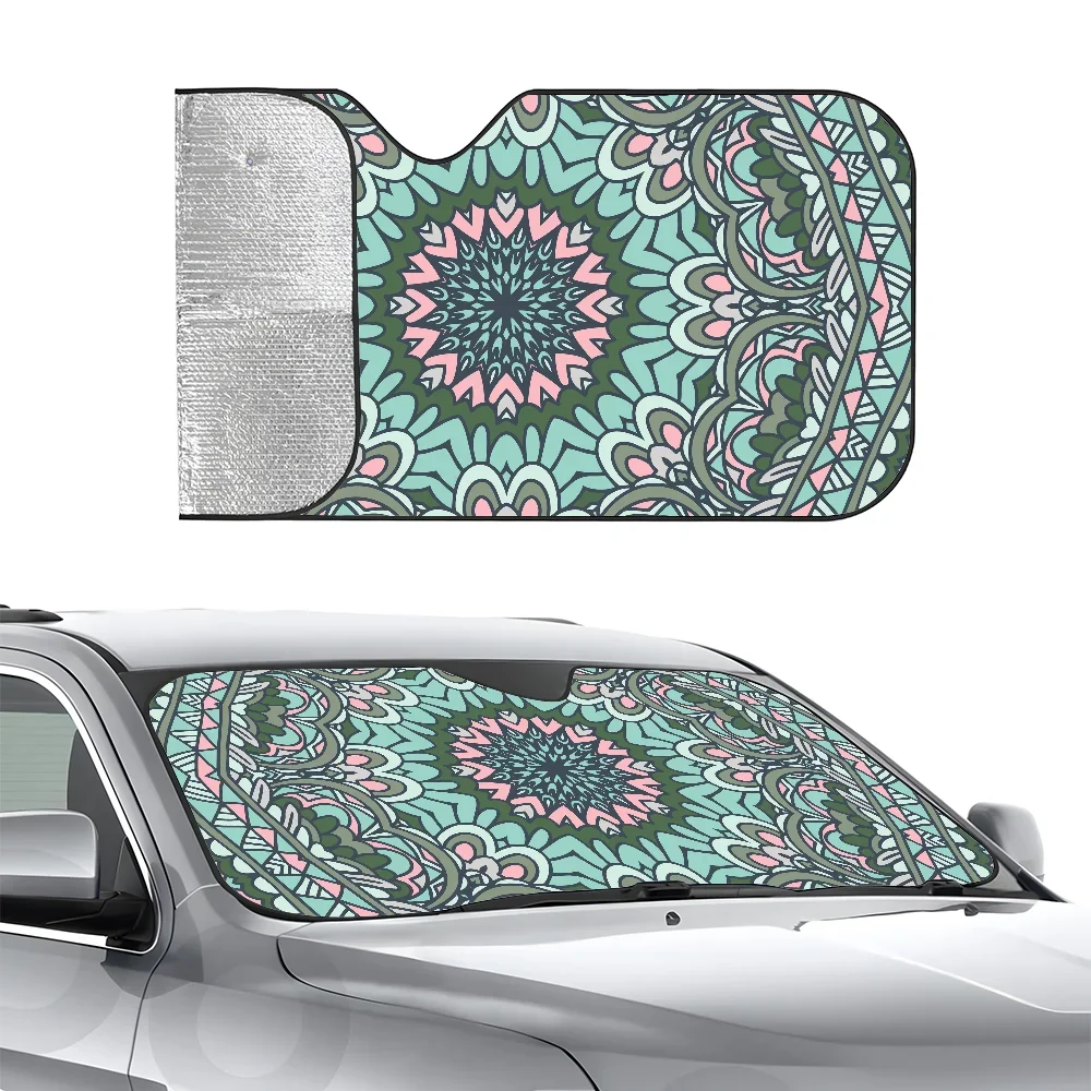 

Boho Mandala Pattern Car SunSha Heat-insulating Aluminum Film Windshield Sunshas UV Rays Blocks Car Sun Visor Protector